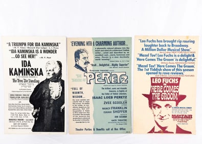 A COLLECTION OF THREE JUDAIC PLAY ADVERTISEMENTS. New York, c. 1960’s. Promoting various Jewish
