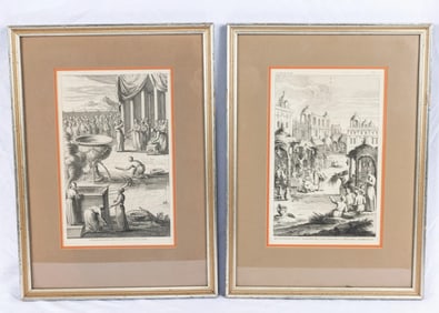 TWO EARLY WOODCUT PRINTS. Continental, c1800. The first, a French print of the Feast of Tabernacles,