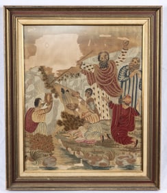 AN EARLY BIBLICAL NEEDLEPOINT ON PAPER. Continental, 19th century. With losses to the paper.