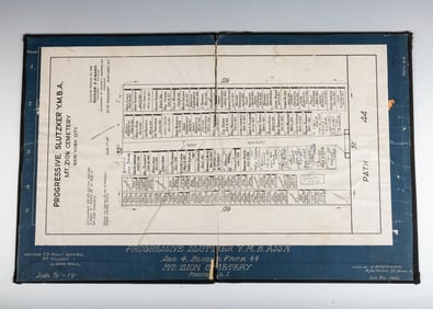 THE CEMETARY MAP OF THE PROGRESSIVE SLUTZKER YMBA. New York, c. 1920. Showing the plots of deceased
