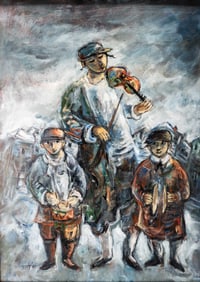YOSL BERGNER (Vienna, 1920 - Israel 2017). Oil on canvas. Three Klezmorim in the Winter. Dated 2000.