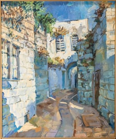 ROBERT ROSENBERG (Israel 1951 - 2006). Oil on canvas. Old City of Jerusalem street.