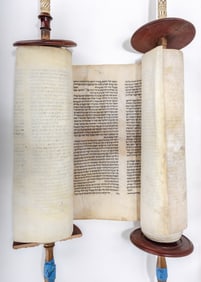 AN ASHKENAZI SEFER TORAH. Probably Poland, 19th century. Beis Yosef Ksav. Not sold as kosher. Klaf