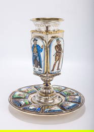 A STERLING SILVER AND ENAMEL PASSOVER GOBLET BY YAAKOV DAVIDOFF. Israel, c. 2005. Hand crafted. The