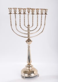 A MONUMENTAL SILVER JUGENSTIL MENORAH. Austria, c. 1910. On a domed base. With Jugenstil, machine
