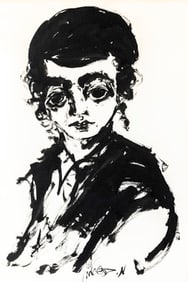 MOSHE BERNSTEIN (Polish-Israeli 1920-2006). Ink on paper of a young Jewish boy. Signed, 18â€?