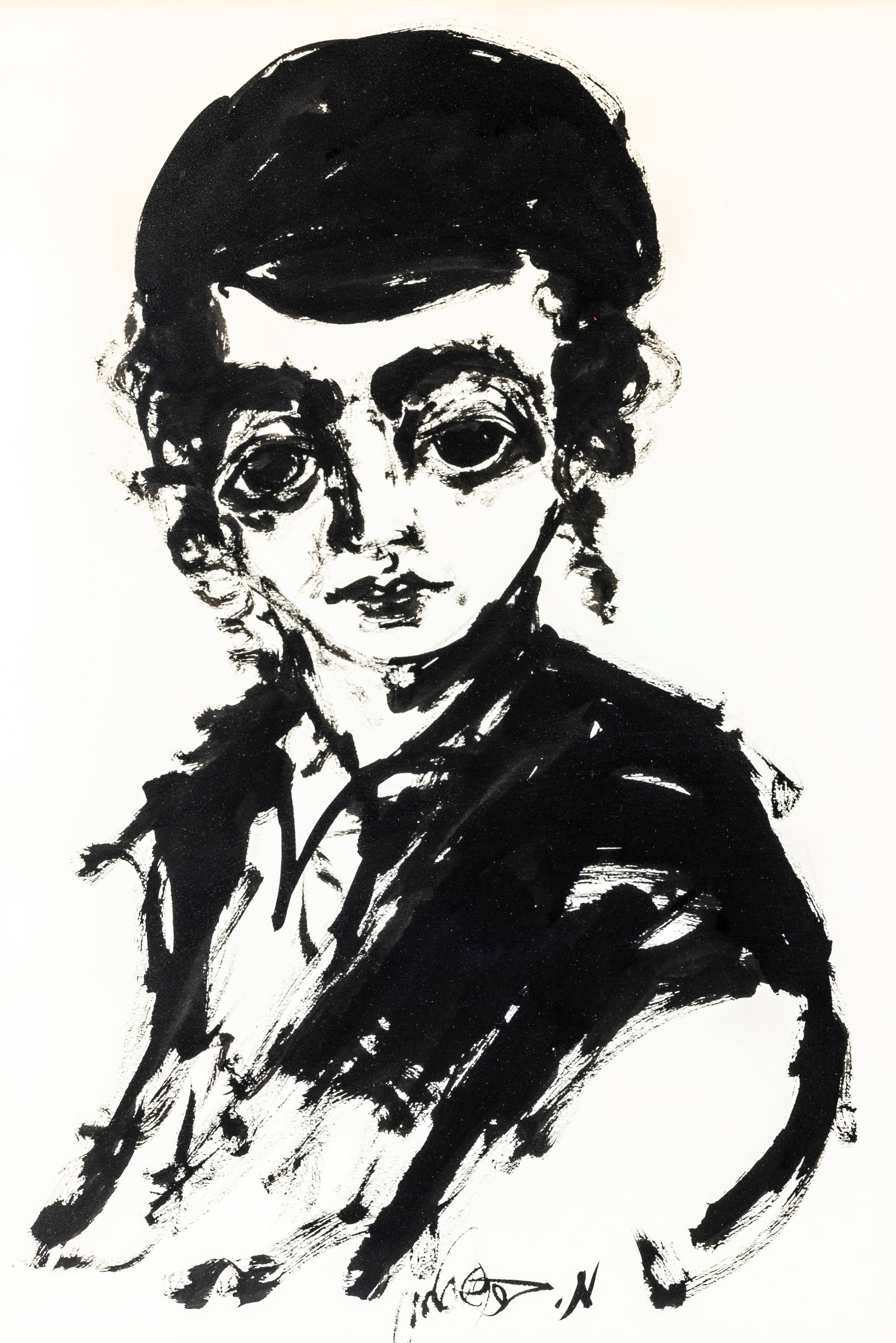 MOSHE BERNSTEIN (Polish-Israeli 1920-2006). Ink on paper of a young Jewish boy. Signed, 18â€? (1 of 1)