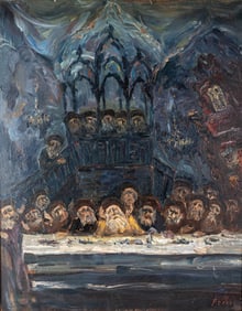 YITZCHAK FRENEL FRENKEL (Odessa, 1899 - Israel, 1981). Oil on canvas. rabbinical figures. Cracking