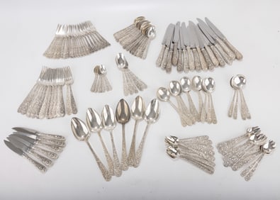AN ASSEMBLED SET OF STERLING SILVER FLATWARE BY KIRK. Including 23 salad forks (6.2â€?), 14