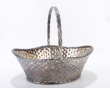 A LARGE 800 SILVER BASKET. Probably Italy. In woven form. 11.5 inches wide x 10 inches tall x 9.2