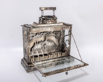 A HAND MADE HANUKKAH LAMP BY SHUKI FREIMAN. Israel, c 1980. Sterling silver probably meant for