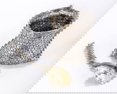 A STERLING SILVER SALT BASKETS BY BUCCELATI. Italy, c. 1970. In the shape of open bags. Hand formed.: A STERLING SILVER SALT BASKETS BY BUCCELATI. Italy, c. 1970. In the shape of open bags. Hand formed. 1.7 inches tall. 75.2 grams.