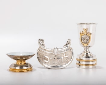 A GROUP OF SILVER JUDAICA BY SWED MASTER SILVERSMITHS. Jerusalem, c. 1990. Including a master salt