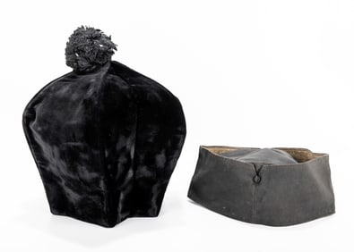 A CANTORS HAT AND AN EARLY AMERICAN YARLMUKAH. American, c. 1920. The first in traditional form with