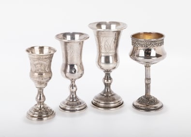 A GROUP OF STERLING SILVER KIDDUSH GOBLETS. Israel and USA, Traditional form. Average size about