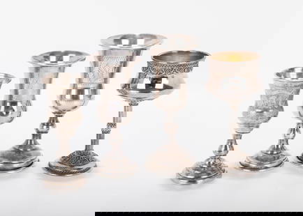 A GROUP OF STERLING SILVER KIDDUSH GOBLETS. Israel and USA, Traditional form. Average size about: A GROUP OF STERLING SILVER KIDDUSH GOBLETS. Israel and USA, Traditional form. Average size about 4".