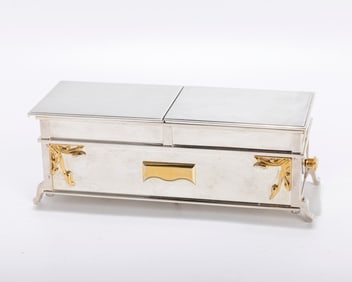 A STERLING SILVER MEGILLAH CASE, MEGILLAH, POINTER AND GRAGGER BY SWED MASTER SILVERSMITHS.