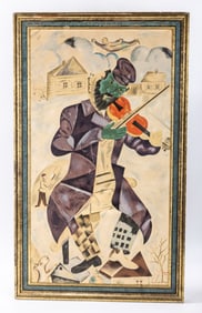 THE FIDDLER. In the manner of Marc Chagall. Print on board.