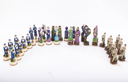 A RESIN CHESS SET. Probably American, c. 1990. Depicting the characters from the book of Esther.