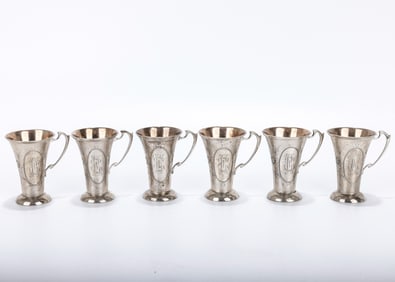 A GROUP OF SIX SILVER BEAKERS BY JAKOB GRIMMINGER. Germany, c. 1920. Grimminger worked in Schwabish