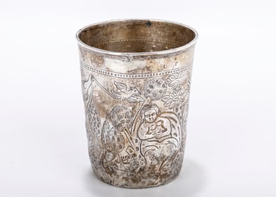 A LARGE 18TH CENTURY SILVER BEAKER. Probably Moscow. The base is damaged and loosely held with lead