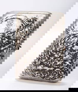 A RARE RUSSIAN EMBOSSED SILVER CIGARETTE CASE. Moscow, 1908 - 1926. Embossed with a St George: A RARE RUSSIAN EMBOSSED SILVER CIGARETTE CASE. Moscow, 1908 - 1926. Embossed with a St George slaying the dragon in front of a medieval castle and brickwork. Marked with Kokoshnik marks and a maker on