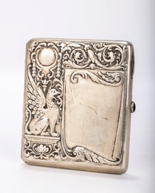 A RARE RUSSIAN EMBOSSED SILVER CIGARETTE CASE. Russia, c. 1910.By Ivan Klebnikov. Embossed with a