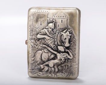 A RARE RUSSIAN EMBOSSED SILVER CIGARETTE CASE. Moscow, 1908 - 1926. Embossed on one side with a