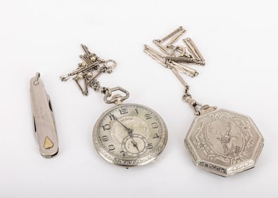 A14k GOLD POCKETWATCH AND A 14 HUNTING POCKETWATCH BY WALTHAM. American, c. 1900. The Waltham model