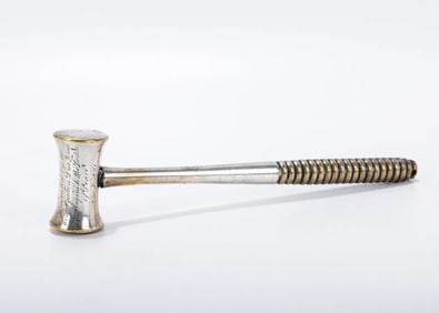 AN EARLY CHROME PLATED BRASS GAVEL FROM THE BNAI ISRAEL, PEOPLE OF HUNGARY