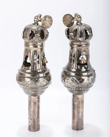 A PAIR OF SILVER TORAH FINIALS BY JOHANN FRIEDRICH EHE. Nuremberg, c 1780