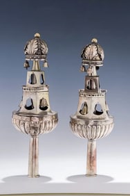 A PAIR OF LARGE SILVER TORAH FINIALS, Germany, c. 1866