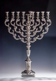 A MONUMENTAL SILVER HANUKKAH MENORAH. Vienna, c. 1880