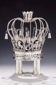A LARGE STERLING SILVER TORAH CROWN BY A. SEGAL. Israel, c.1980.