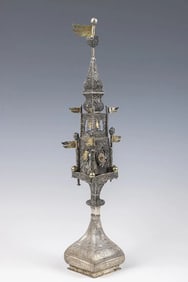 A MONUMENTAL SILVER SPICE TOWER. Lemberg, 18th century. On a solid silver base.