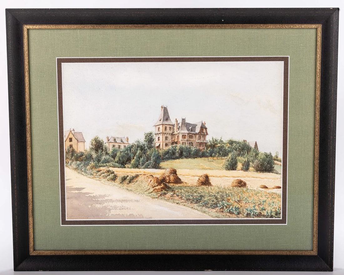 A WATERCOLOR. C. Piccozzo. Probably Italy, 1894. Painting of an estate on a hill. 9.5" x 14": A WATERCOLOR. C. Piccozzo. Probably Italy, 1894. Painting of an estate on a hill. 9.5" x 14"