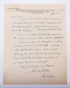 A SIGNED LETTER FROM LEE DE FOREST (1873 - 1961) American inventor, pioneer in wireless telegraphy.