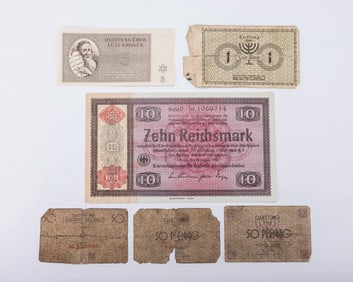 HOLOCAUST REICHSMARK CONVERSION NOTE AND OTHERS. The Reichsmark (worthless money given to Jews able