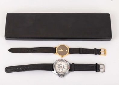 A MOVADO WATCH. Water resistant with a steel back. In the original box. Accompanied by a second watc