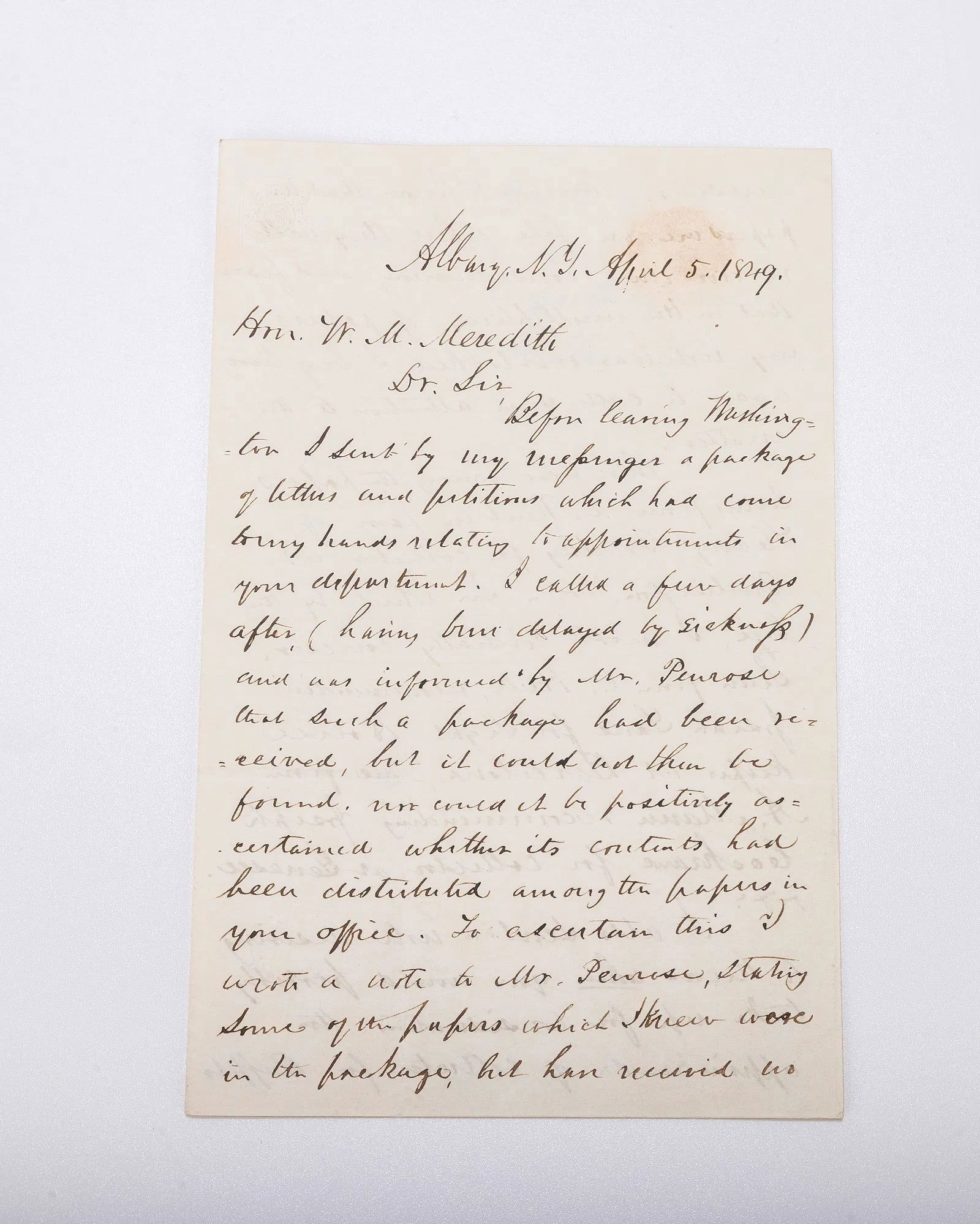 MILLARD FILLMORE (1800 - 1874). Dated April 5, 1849, Albany, New York. Thirteenth president of the U (1 of 4)