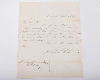 FRANKLIN PIERCE (1804 - 1869).Dated November 1, 1862, Concord. Fourteenth president of the United St