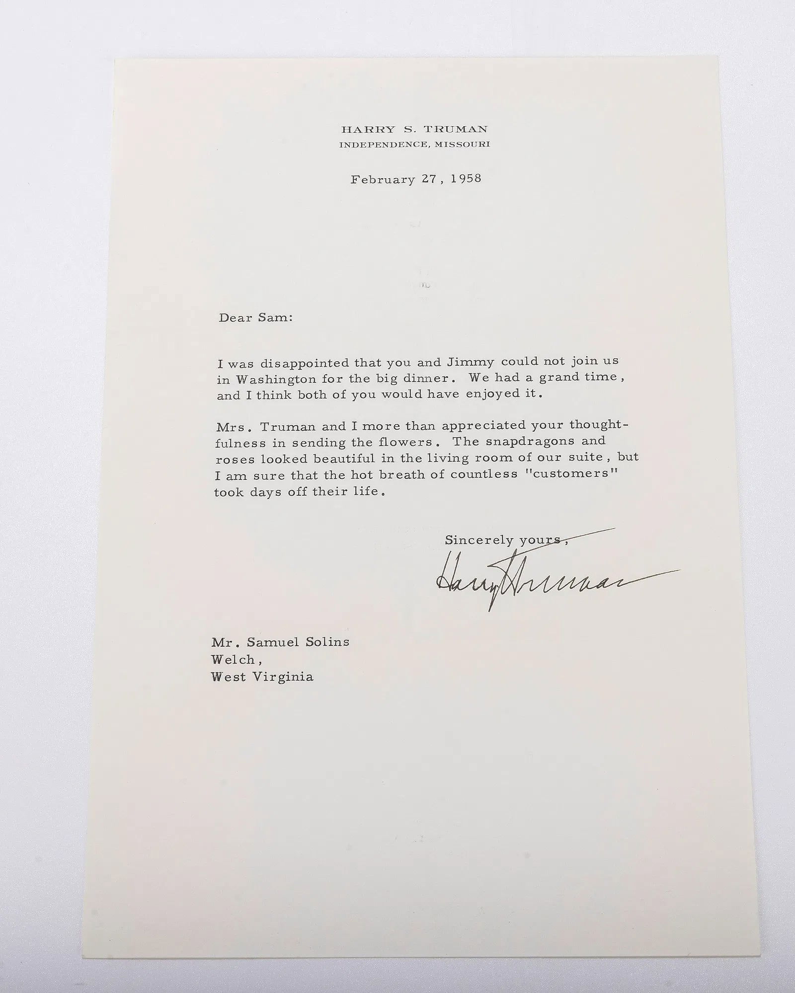 HARRY TRUMAN (1884 - 1972). Thirty-third president of the United States, serving from 1945 to 1953. (1 of 2)