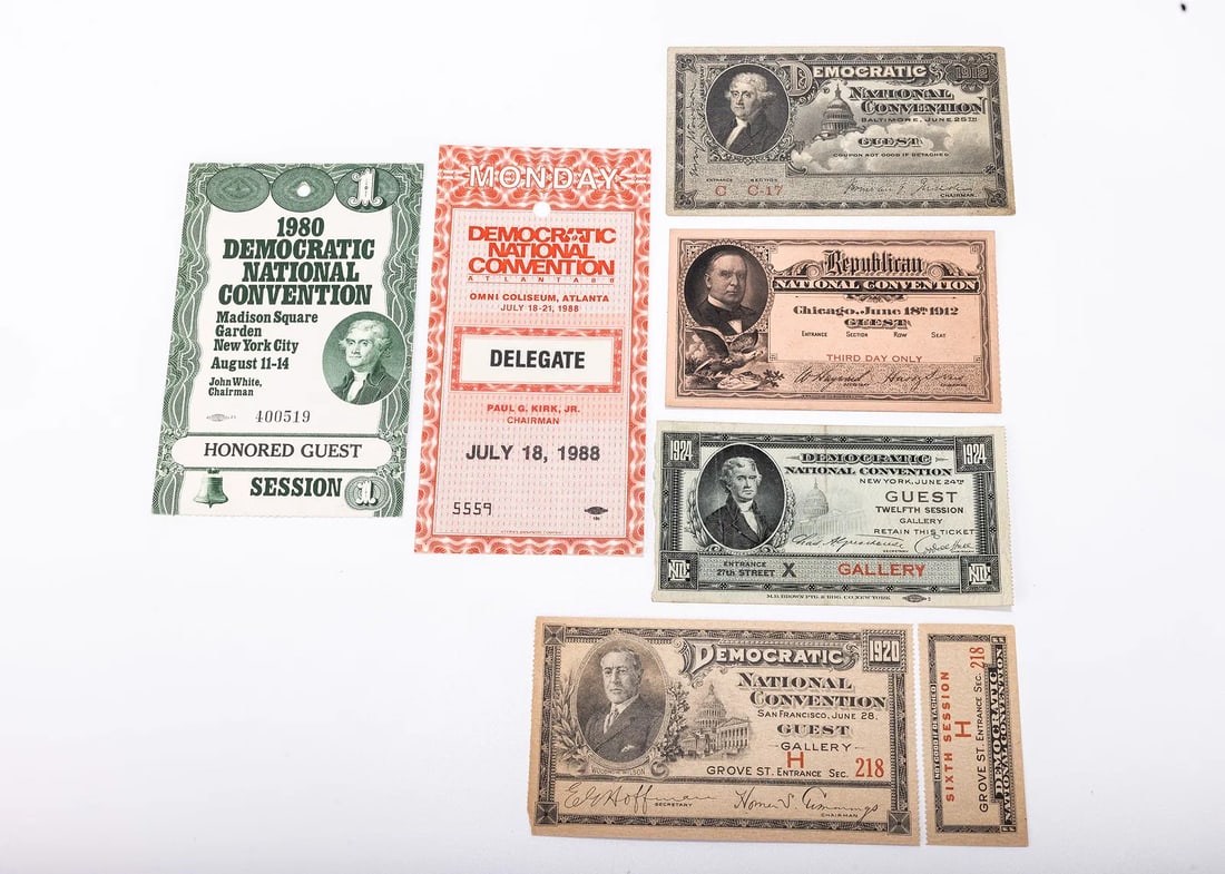 COLLECTION OF TICKETS TO POLITICAL NATIONAL CONVENTIONS. Including the 1912 Republican National Conv (1 of 1)