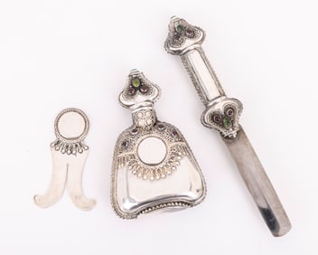 13. A STERLING SILVER CIRCUMCISION SET BY THE BEZALEL SCHOOL. Jerusalem, 20th century. Decorated