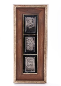17. THREE SMALL SILVER PLAQUES BY BORIS SCHATZ. Israel, c. 1970. Consisting of three different