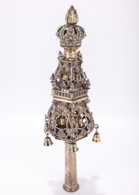 33. A SINGLE SILVER TORAH FINIAL BY PIETER ROBOL II. Amsterdam, 1757. Hexagonal two-tier baluster in