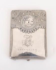 52. A RARE BEZALEL CIGARETTE CASE. Jerusalem, c. 1929. Decorated with applied wirework and