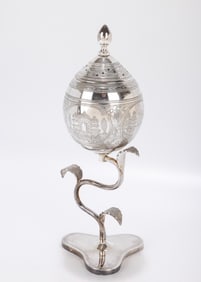 57. A STERLING SILVER HAVDALLAH COMPENDIUM IN RHIZIN STYLE.Portugal, c. 1990. On a stylized triangle