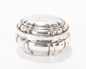 62. A SILVER ETROG BOX. Augsburg, 18th century. Oval form with removable cover that is inscribed
