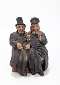 101. A FIGURINE OF TWO CHASSIDIC MEN IN DISCUSSION. Central Europe, 20th century. WIth movable